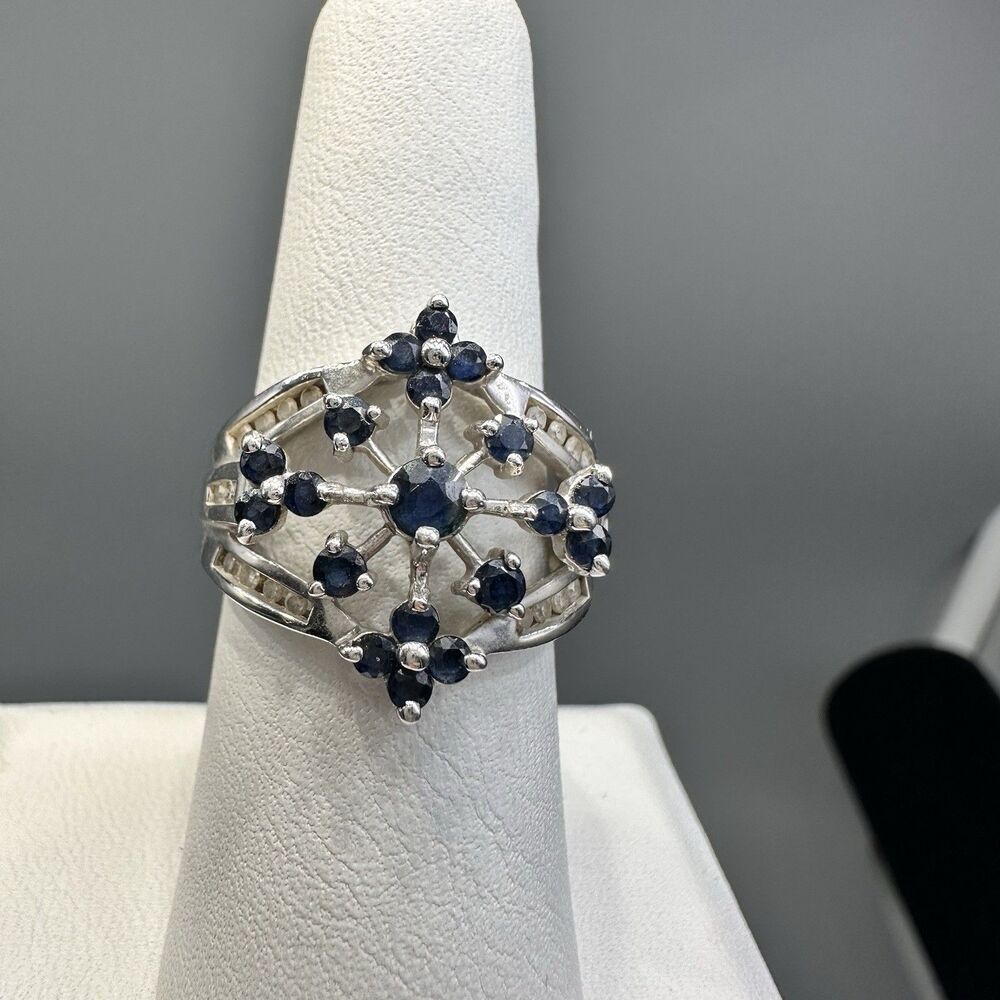 Sapphire & 10k White Gold Ring Sz 7 Samuel Aaron